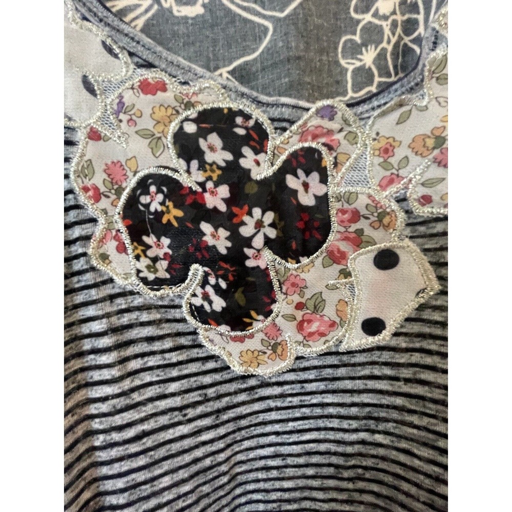 Awake By OS Sleeveless Top‎ Size 1X Double Sided Floral Black Stripes Colorful - Picture 7 of 8
